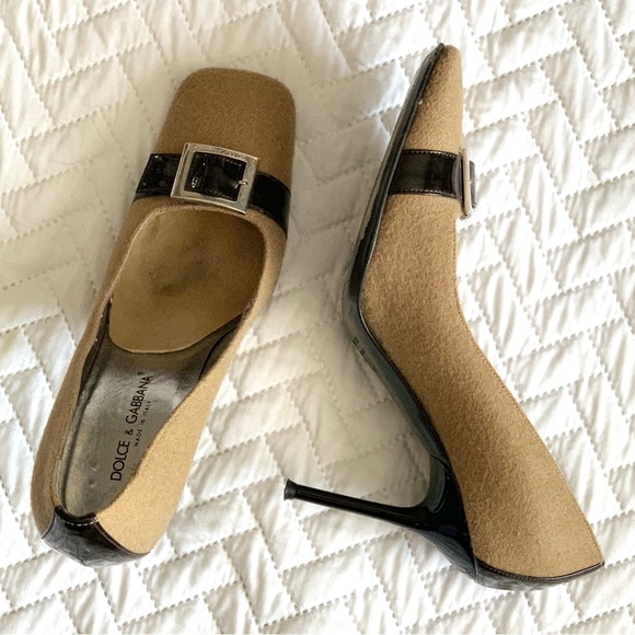 Dolce & Gabbana Vintage brown & tan wool square toe pumps, 6 - Picture 5 of 16